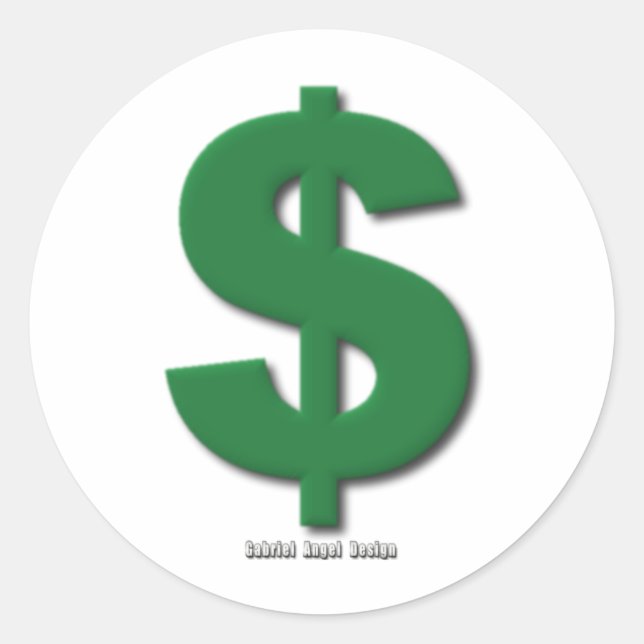 Adesivo Redondo Sinal de Dólar Verde com Estilo em bisel (Frente)