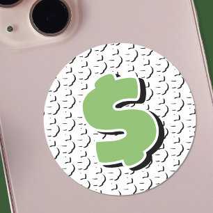 Adesivo Redondo Sinal de Dólar Verde e Branco com Efeito 3D