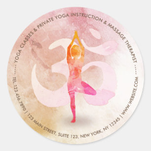 Adesivo Redondo Sinal de Dose Om de Meditação por Aquarela de In