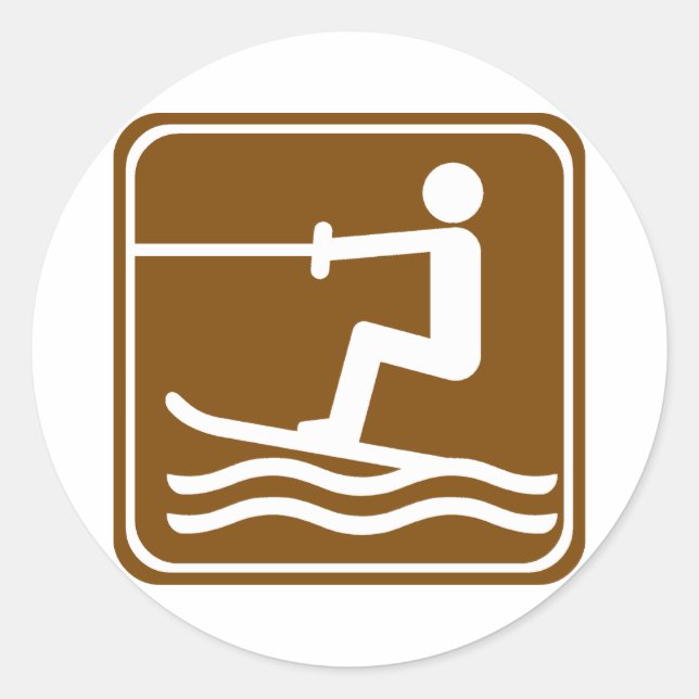 Adesivo Redondo Sinal de Estrada de Esqui Água (Frente)