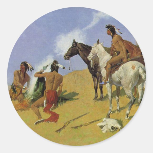 Adesivo Redondo Sinal de fumaça ~ Frederic Remington (Frente)