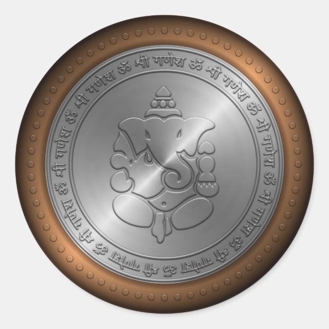 Adesivo Redondo Sinal de Ganesha Metálico Emperrado (Frente)