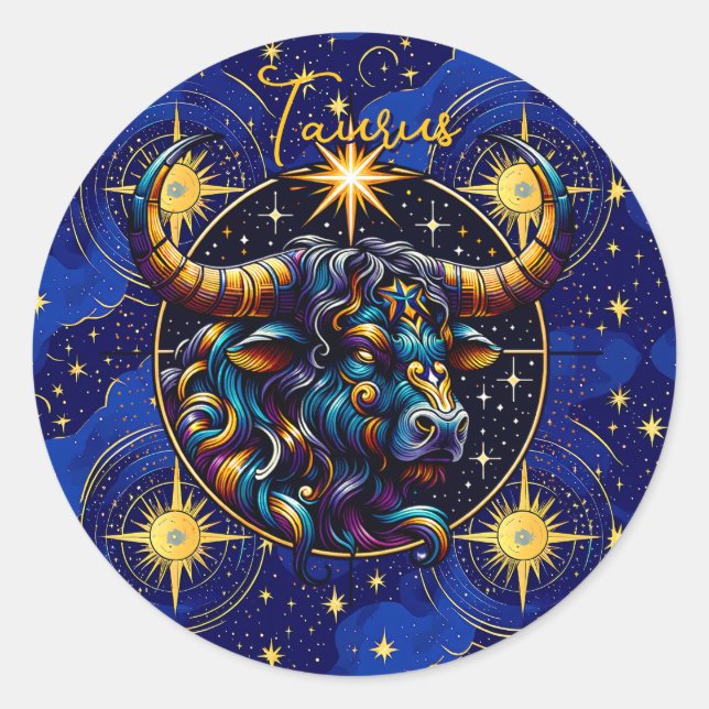 Adesivo Redondo Sinal de Horoscópio Taurus Zodiac Astrologia (Frente)