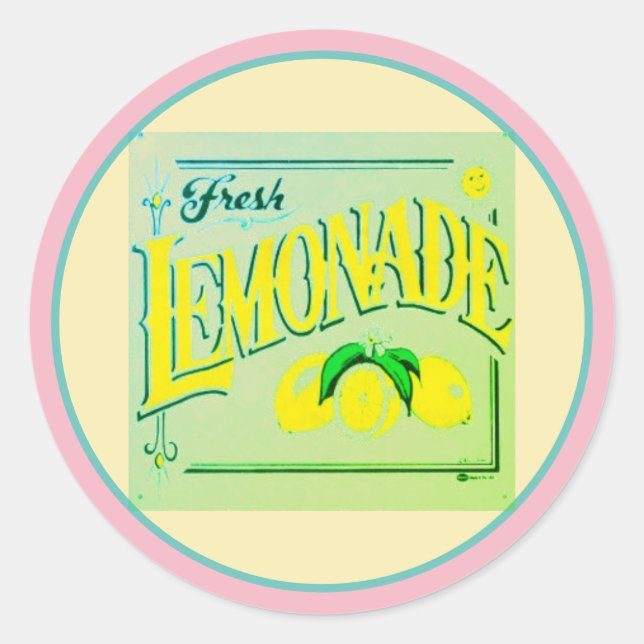 Adesivo Redondo Sinal de limonada cor-de-rosa, limão fruta (Frente)
