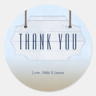 Adesivo Redondo Sinal de Madeira Branca de Casamento de Praia Ades