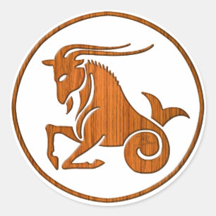 Adesivo Redondo Sinal de madeira da astrologia da cabra do mar do