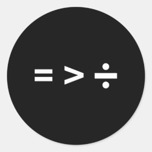 Adesivo Redondo Sinal de Matemática Igual Maior Que Sinal de Divis