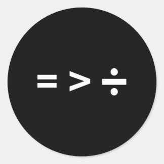 Adesivo Redondo Sinal de Matemática Igual Maior Que Sinal de Divis