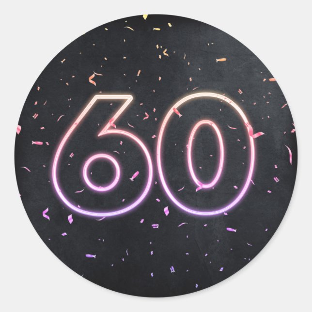 Adesivo Redondo Sinal de Neon de 60º aniversário em preto (Frente)