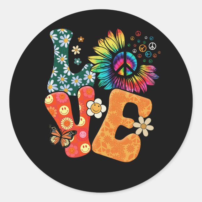 Adesivo Redondo Sinal de Paz Amor 60 anos 70 Figurume Groovy Hippi (Frente)