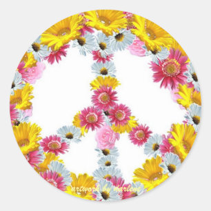 Adesivo Redondo Sinal de paz com flores