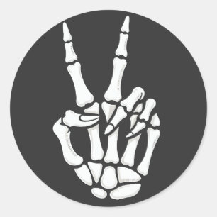 Adesivo Redondo Sinal de Paz com Mão de Esqueleto Halloween Legal