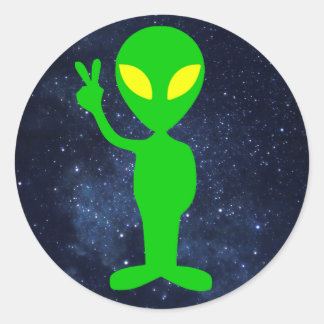 Adesivo Redondo sinal de paz da alienígena verde
