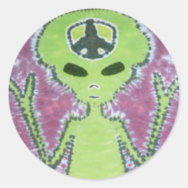 Adesivo Redondo Sinal de Paz da Alienígena Verde - Tie Dye