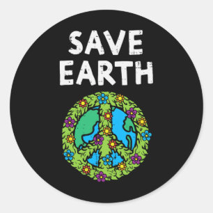 Adesivo Redondo Sinal de paz da Terra para salvar flores ambientai