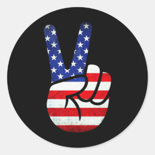 Adesivo Redondo Sinal de Paz de Bandeira Americana 4º De Julho Pat