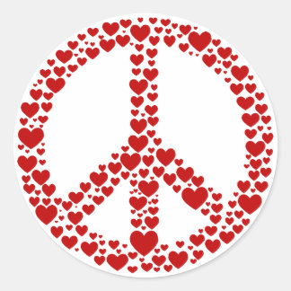 Adesivo Redondo Sinal de Paz de Corações Vermelhos