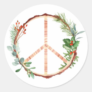 Adesivo Redondo Sinal de Paz de Madeira Botânica de Natal