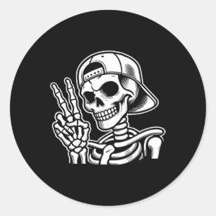 Adesivo Redondo Sinal de Paz de Mão Retro Halloween Sinal de Mão