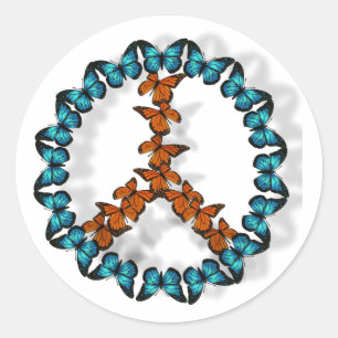 Adesivo Redondo Sinal de paz dos autocolantes das borboletas