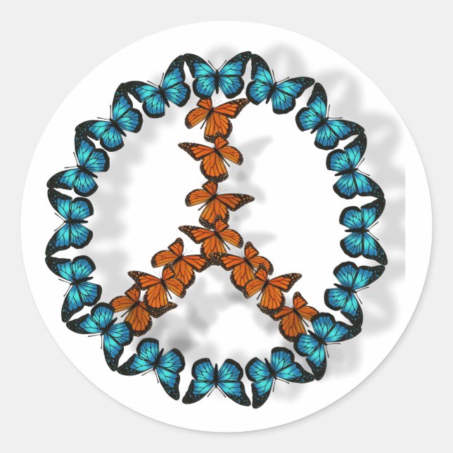 Adesivo Redondo Sinal de paz dos autocolantes das borboletas (Frente)