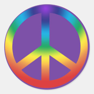 Adesivo Redondo Sinal de paz em cores do arco-íris
