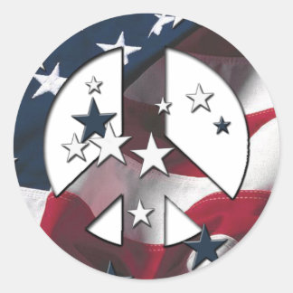 Adesivo Redondo Sinal de Paz Estrelas e Bandeiras Americanas