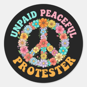 Adesivo Redondo Sinal de Paz Floral de Protesto Pacífico Não Remun