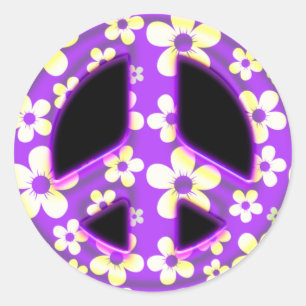 ADESIVO REDONDO SINAL DE PAZ FLORAL ROXO