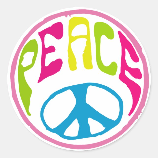 Adesivo Redondo Sinal de Paz Hippie (Frente)