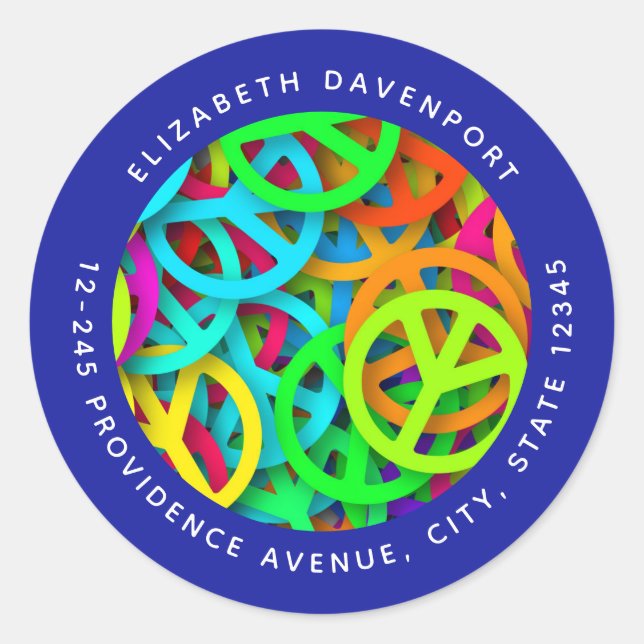 Adesivo Redondo Sinal de Paz Padrão Groovy 60 Vibe Endereço (Frente)