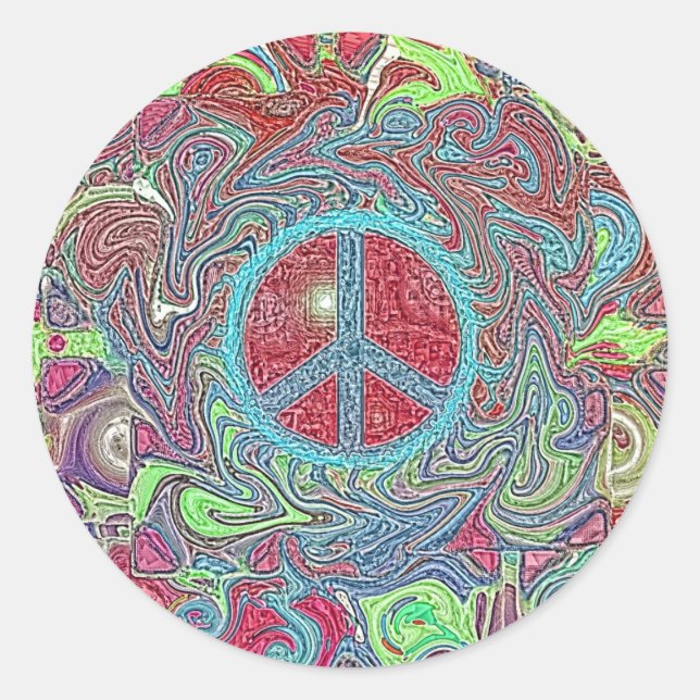Adesivo Redondo Sinal de Paz Psychedelic Groovy Trippy (Frente)