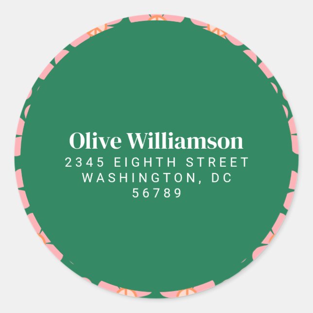 Adesivo Redondo Sinal de Paz Retroativo Endereço de Devolução Verd (Frente)