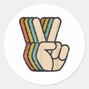 Adesivo Redondo Sinal de Paz Retroativo V Dedos Vintage 60s 70s 80