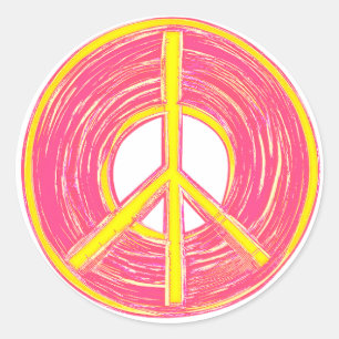 Adesivo Redondo Sinal de paz rosa e amarelo personalizável