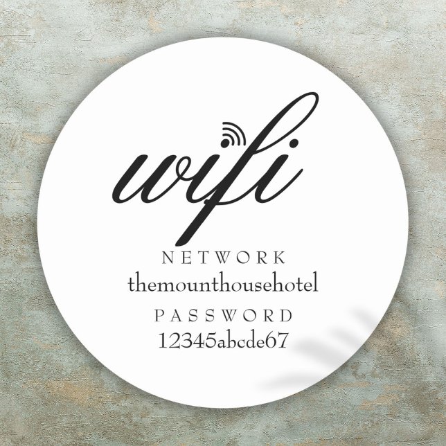 Adesivo Redondo Sinal de rede e senha Wifi (Wifi Network and Password Sign Classic Round Sticker)
