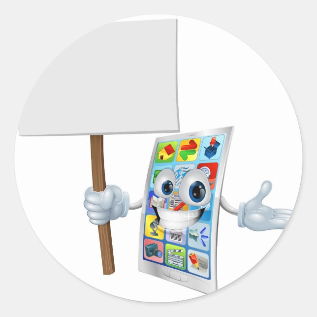 Adesivo Redondo Sinal de retenção do personagem de desenho animado (Frente)