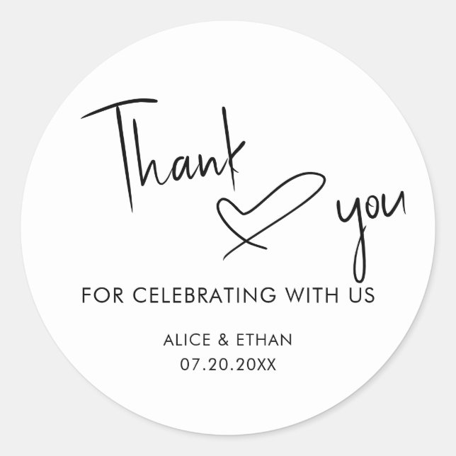 Adesivo Redondo Sinal de Senha Casamento Cardíaco Obrigado (Frente)