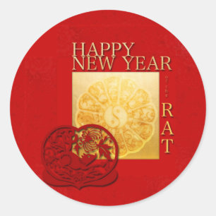Adesivo Redondo Sinal de Zodíaco Yin Yang Chinês Rat Year 2020 R