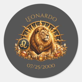 Adesivo Redondo Sinal do Zodíaco Leão Cinza Dourado Personalizado