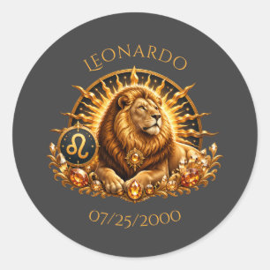 Adesivo Redondo Sinal do Zodíaco Leão Cinza Dourado Personalizado