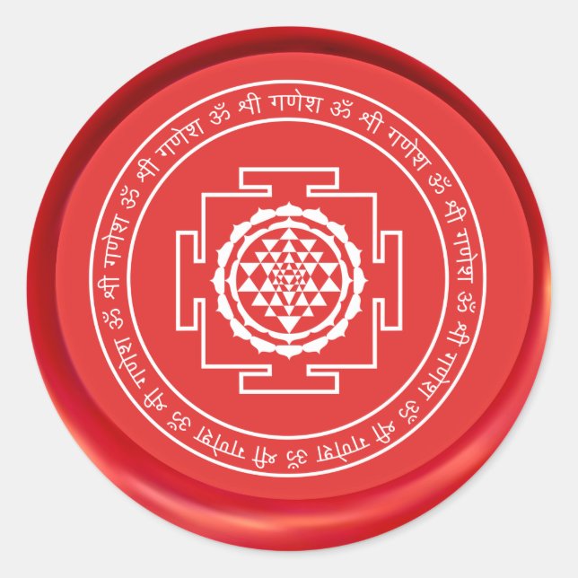 Adesivo Redondo Sinal espiritual Shree Yantra Sinal Cera Selo (Frente)