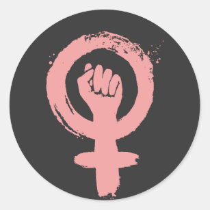 Adesivo Redondo Sinal feminino feminista Fist Social Justice T-Shi