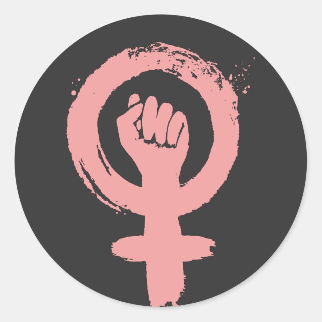 Adesivo Redondo Sinal feminino feminista Fist Social Justice T-Shi (Frente)