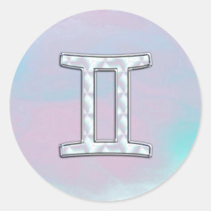 Adesivo Redondo Sinal Gemini da Mãe do Estilo Pérola