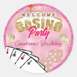 Adesivo Redondo Sinal Glamouroso Rosa de Las Vegas Festa de Cassin