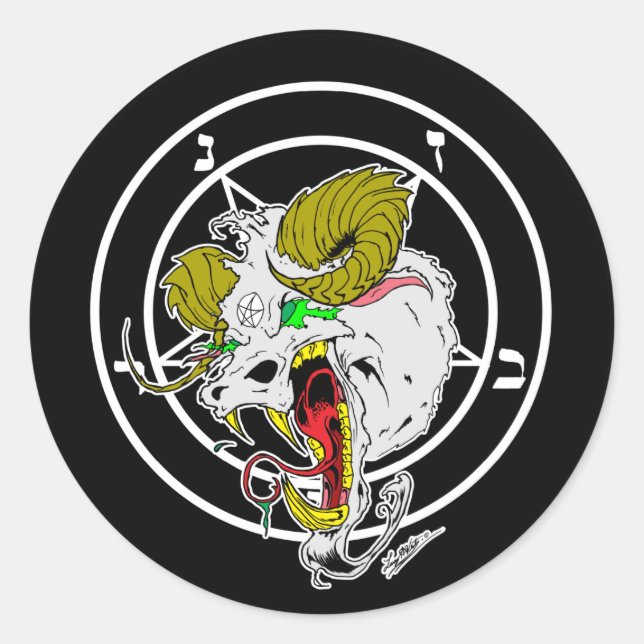 Adesivo Redondo Sinal Louco do Baphomet (Frente)