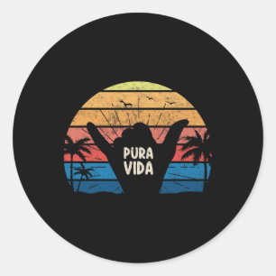 Adesivo Redondo Sinal Pura Vida Shaka Surf Retro Verão Vintage