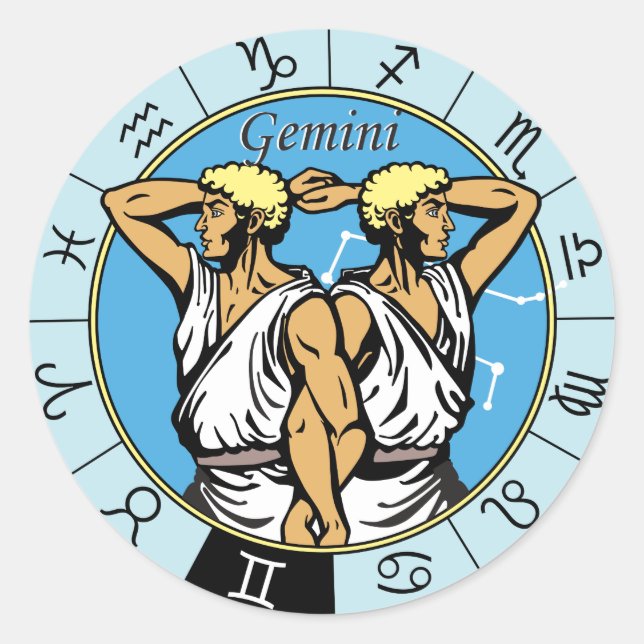 Adesivo Redondo sinal zodiológico astrológico gemini (Frente)