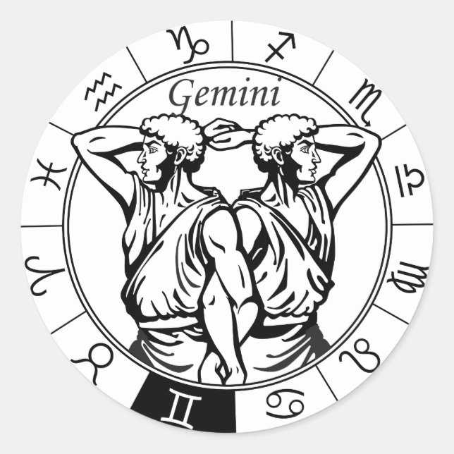 Adesivo Redondo sinal zodiológico astrológico gemini (Frente)